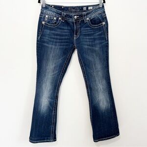 MISS ME Signature Boot Cut Jeans Size 30 Dark Wash Bling Pockets